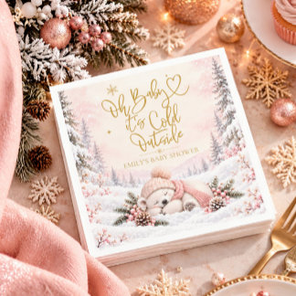 Guardanapo De Papel Chá de Bebê de Inverno Floco de Neve Rosa Dourado