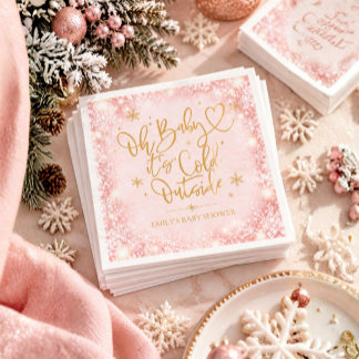 Guardanapo De Papel Chá de Bebê de Inverno Floco de Neve Rosa Dourado
