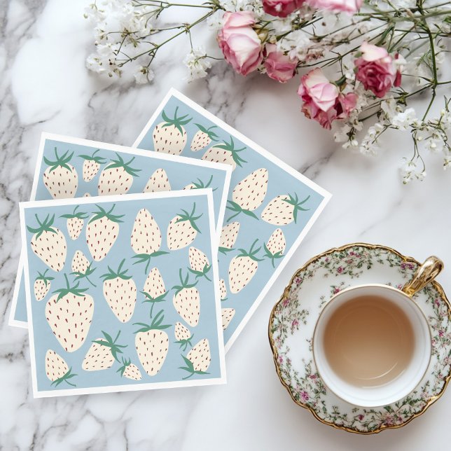 Guardanapo De Papel Chá de Bebê de Morango Branco Pineberry PERSONALIZ (White Strawberry Pineberry CUSTOM Bridal Shower Napkins
)