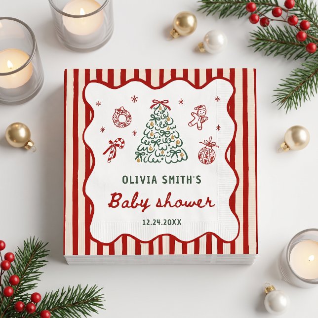 Guardanapo De Papel Chá de Bebê de Natal Red Stripe (Criador carregado)