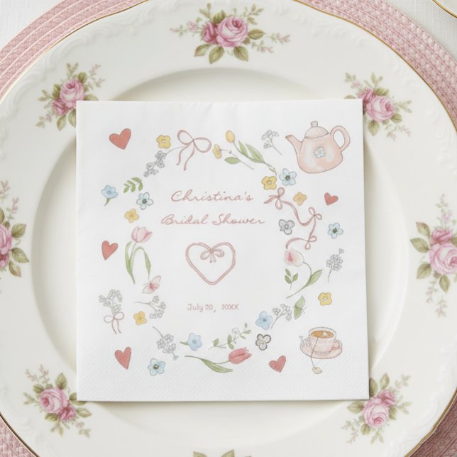 Guardanapo De Papel Chá de Bebê de Noiva Caprichoso Desenhado à Mão (Criador carregado)