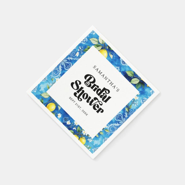 Guardanapo De Papel Chá de Bebê de Noiva em Aquarela Azul Costeira com (Canto)