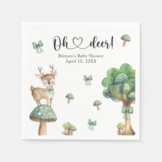 Guardanapo De Papel Chá de Bebê de Veado da Floresta em Aquarela (Frente)