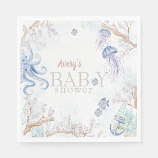 Guardanapo De Papel Chá de Bebê de Vida Marinha Costeira em Aquarela