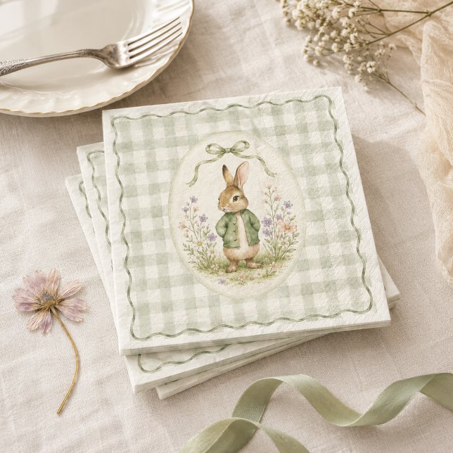 Guardanapo De Papel Chá de Bebê do Coelho Sage Gingham (Criador carregado)