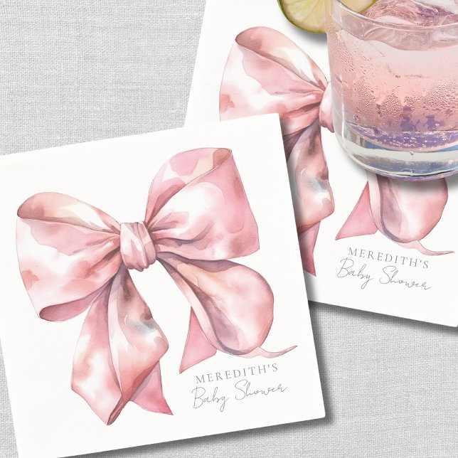 Guardanapo De Papel Chá de Bebê do Laço Rosa Elegante (Elegant Pink Bow Baby Shower Napkins)