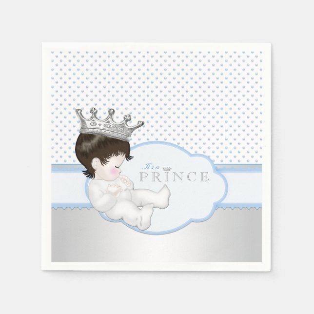 Guardanapo De Papel Chá de Bebê do Príncipe Azul Prata (Frente)