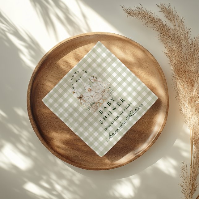 Guardanapo De Papel Chá de Bebê do Tolo Gingham Sage (Criador carregado)