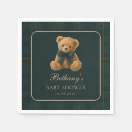 Guardanapo De Papel Chá de Bebê do Urso de Pelúcia Xadrez Polo Verde E