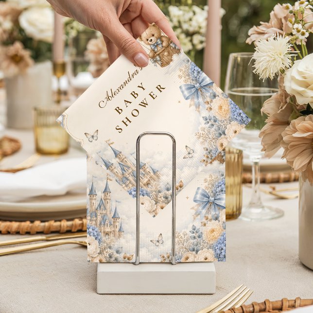 Guardanapo De Papel Chá de Bebê do Urso Marrom e Azul Elegante (Criador carregado)