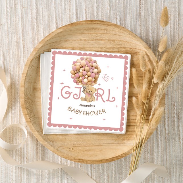 Guardanapo De Papel Chá de bebê dos Balões de Urso Rosa Moderno (Criador carregado)