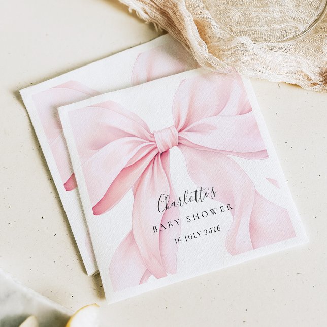 Guardanapo De Papel Chá de Bebê Elegante com Laço Rosa (Criador carregado)