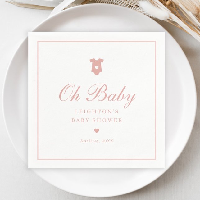 Guardanapo De Papel Chá de Bebê Elegante Rosa com Letra Cursiva (Elegant Pink Oh Baby Script Girls Baby Shower Napkins.)