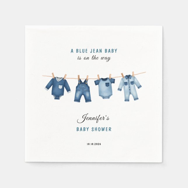Guardanapo De Papel Chá de Bebê em Jeans Azuis - Tema Denim (Frente)