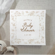 Chá de Bebê em Toile Floral Bege Vintage com Moldu