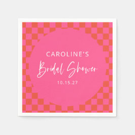 Guardanapo De Papel Chá de Bebê em Xadrez Laranja Rosa Vibrante Retrô