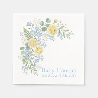 Guardanapo De Papel Chá de Bebê Floral Azul Amarelo