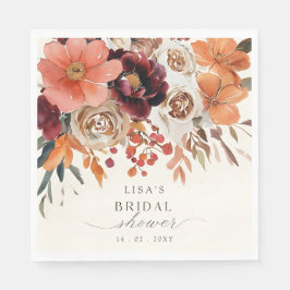 Guardanapo De Papel Chá de Bebê Floral Burgundy Rústico de Outono