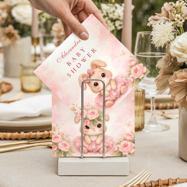 Guardanapo De Papel Chá de Bebê Floral Coelhinho Rosa (Criador carregado)