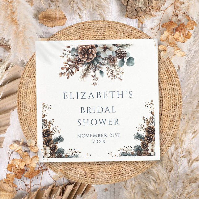 Guardanapo De Papel Chá de Bebê Floral de Pinhas da Floresta Rústica (Rustic Forest Pinecones Floral Bridal Shower Napkins)