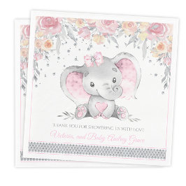Guardanapo De Papel Chá de Bebê Floral Diamante Elefante Cinza Rosa