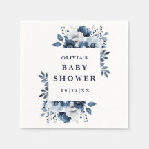 Chá de Bebê Floral Elegante Azul Marinho