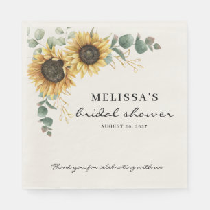 Guardanapo De Papel Chá de Bebê Floral Elegante com Girassóis e Eucali