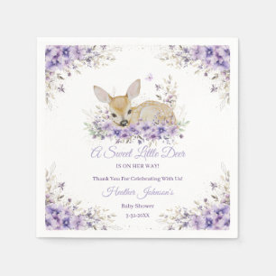 Guardanapo De Papel Chá de Bebê Floral Lilás Roxo Adorável com Veado