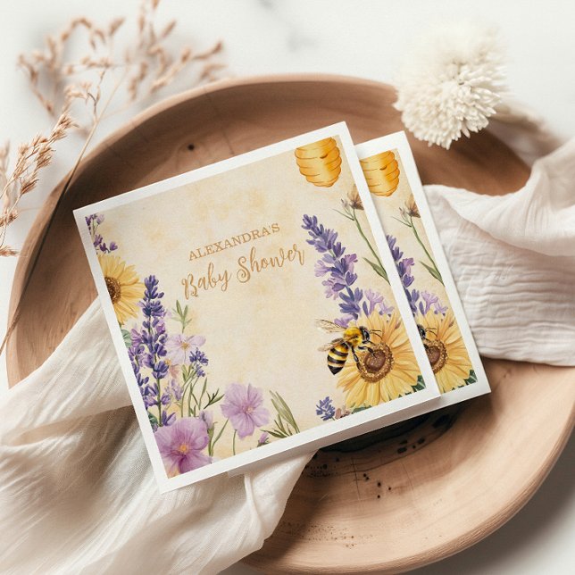 Guardanapo De Papel Chá de Bebê Floral Mamãe Abelha (Criador carregado)