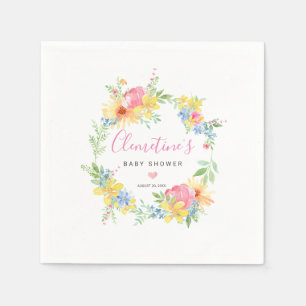 Guardanapo De Papel Chá de Bebê Floral Rosa Amarelo Rústico Boho