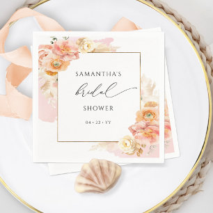 Guardanapo De Papel Chá de Bebê Floral Rosa e Pêssego Elegante