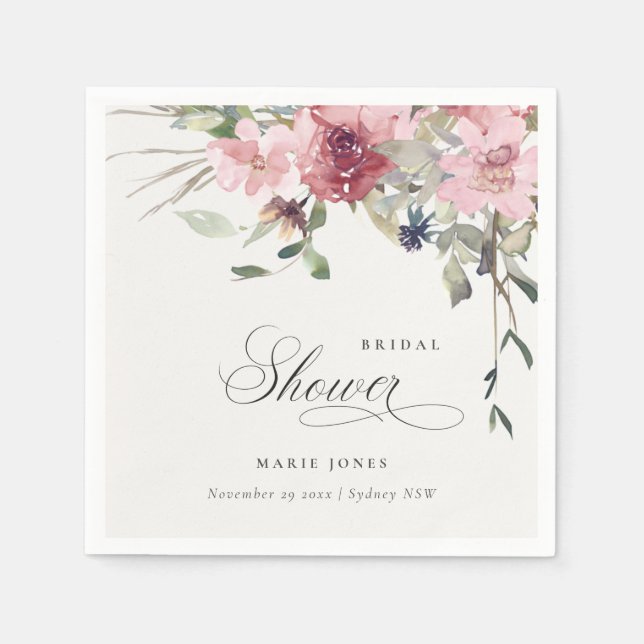Guardanapo De Papel Chá de Bebê Floral Rosa Elegante Bege (Frente)