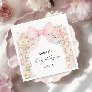 Guardanapo De Papel Chá de Bebê Floral Rosa Elegante com Laço
