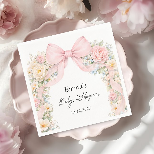 Guardanapo De Papel Chá de Bebê Floral Rosa Elegante com Laço (Criador carregado)