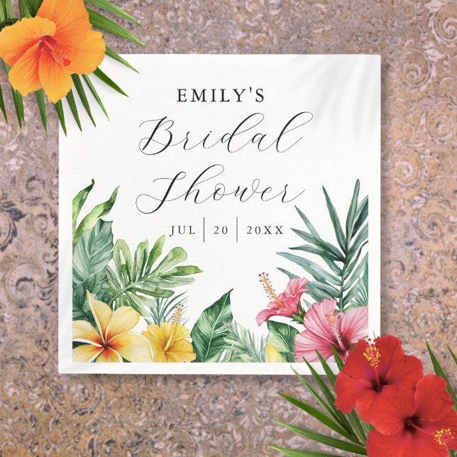 Guardanapo De Papel Chá de Bebê Floral Tropical em Aquarela Elegante (Elegant Watercolor Tropical Floral Bridal Shower Napkins)