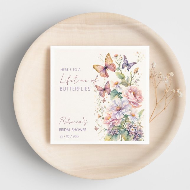 Guardanapo De Papel Chá de Bebê Floral Vida de Borboletas (Lifetime Butterflies flower garden spring summer bridal shower template Napkins personalized decor)