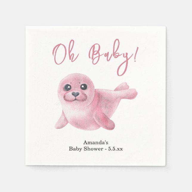 Guardanapo De Papel Chá de Bebê Foca Rosa (Frente)