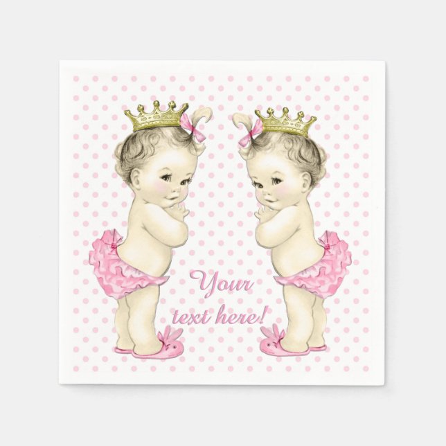 Guardanapo De Papel Chá de Bebê Gêmeas Princesa Rosa Antigo (Frente)