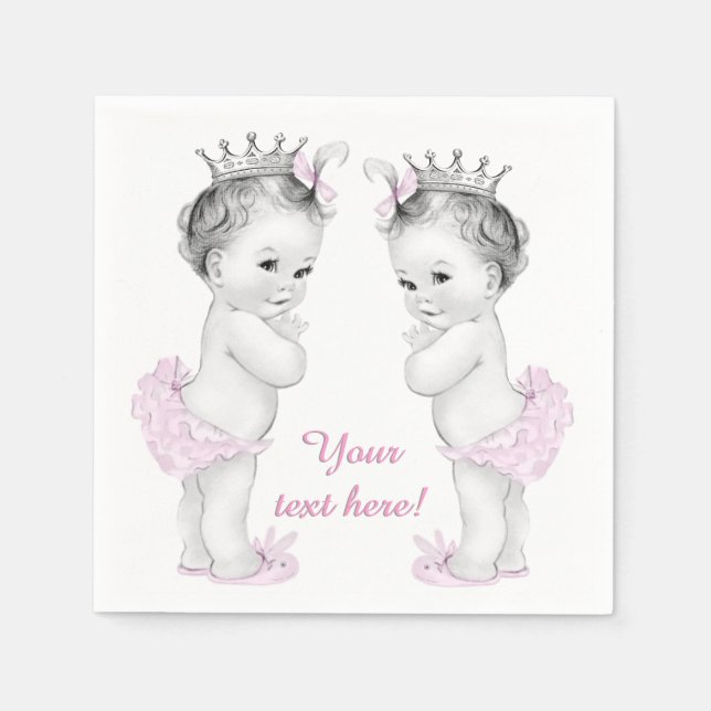Guardanapo De Papel Chá de Bebê Gêmeas Princesa Rosa Antigo (Frente)