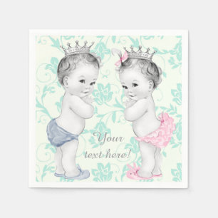 Guardanapo De Papel Chá de Bebê Gêmeos Príncipe e Princesa