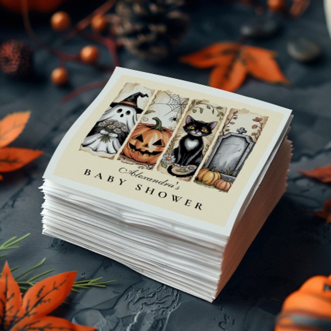 Guardanapo De Papel Chá de Bebê Gótico de Halloween com Gato Fantasma (Criador carregado)