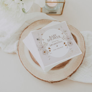 Guardanapo De Papel Chá de Bebê Jardim Floral Aquarela Bege Boho