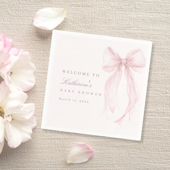 Guardanapo De Papel Chá de Bebê Laço Coquete Rosa (Pink Bow Baby Shower Napkin)
