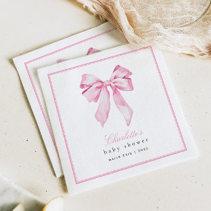 Guardanapo De Papel Chá de Bebê Laço Rosa Elegante