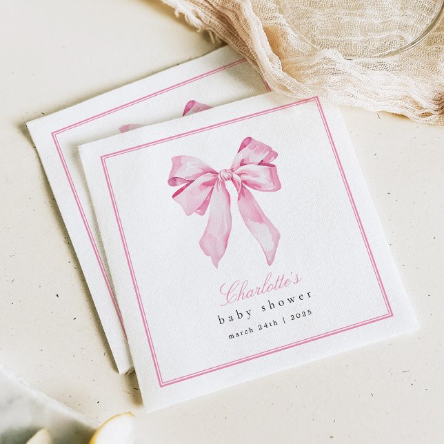 Guardanapo De Papel Chá de Bebê Laço Rosa Elegante (Criador carregado)