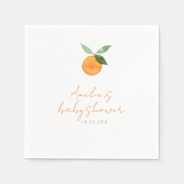Guardanapo De Papel Chá de Bebê Laranja Aquarela Fofa (Frente)