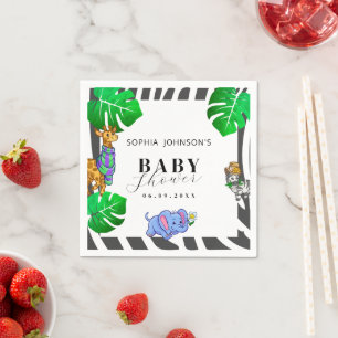 Guardanapo De Papel Chá de Bebê Listras Preto e Branco Modernas Safari