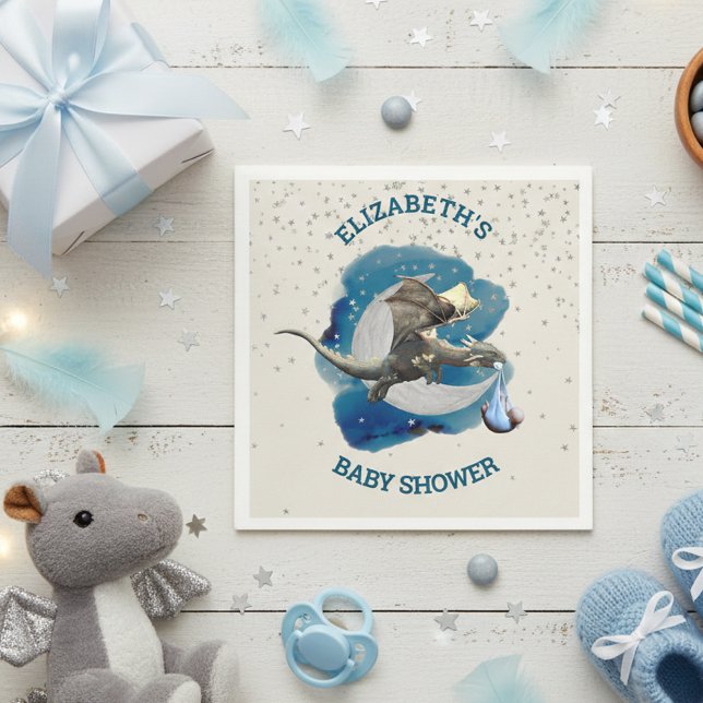 Guardanapo De Papel Chá de Bebê Little Knight Dragon Silver Star (Criador carregado)