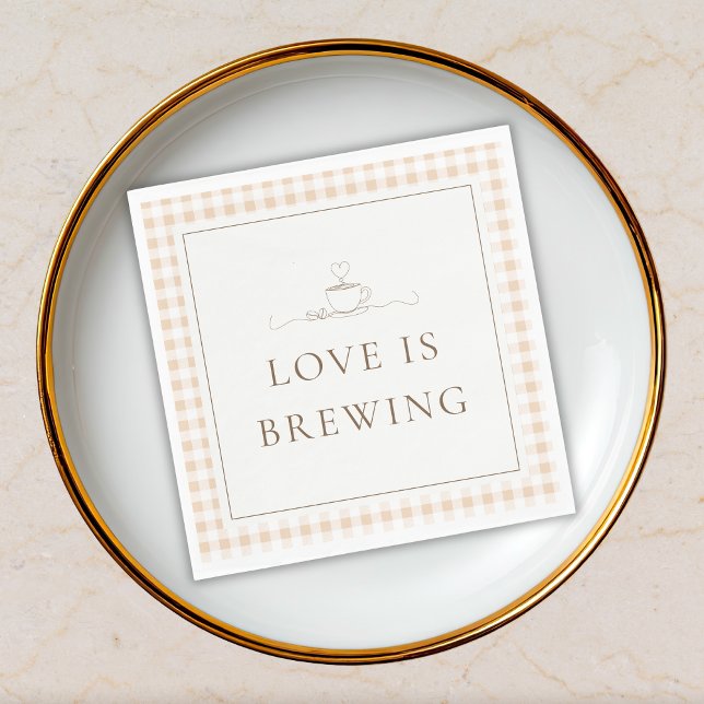 Guardanapo De Papel Chá de Bebê Love Is Brewing Gingham Coffee (Criador carregado)