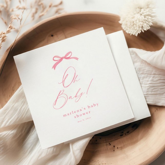 Guardanapo De Papel Chá de Bebê Menina Arco Rosa Elegante (Simple pink bow girls baby shower napkins.)